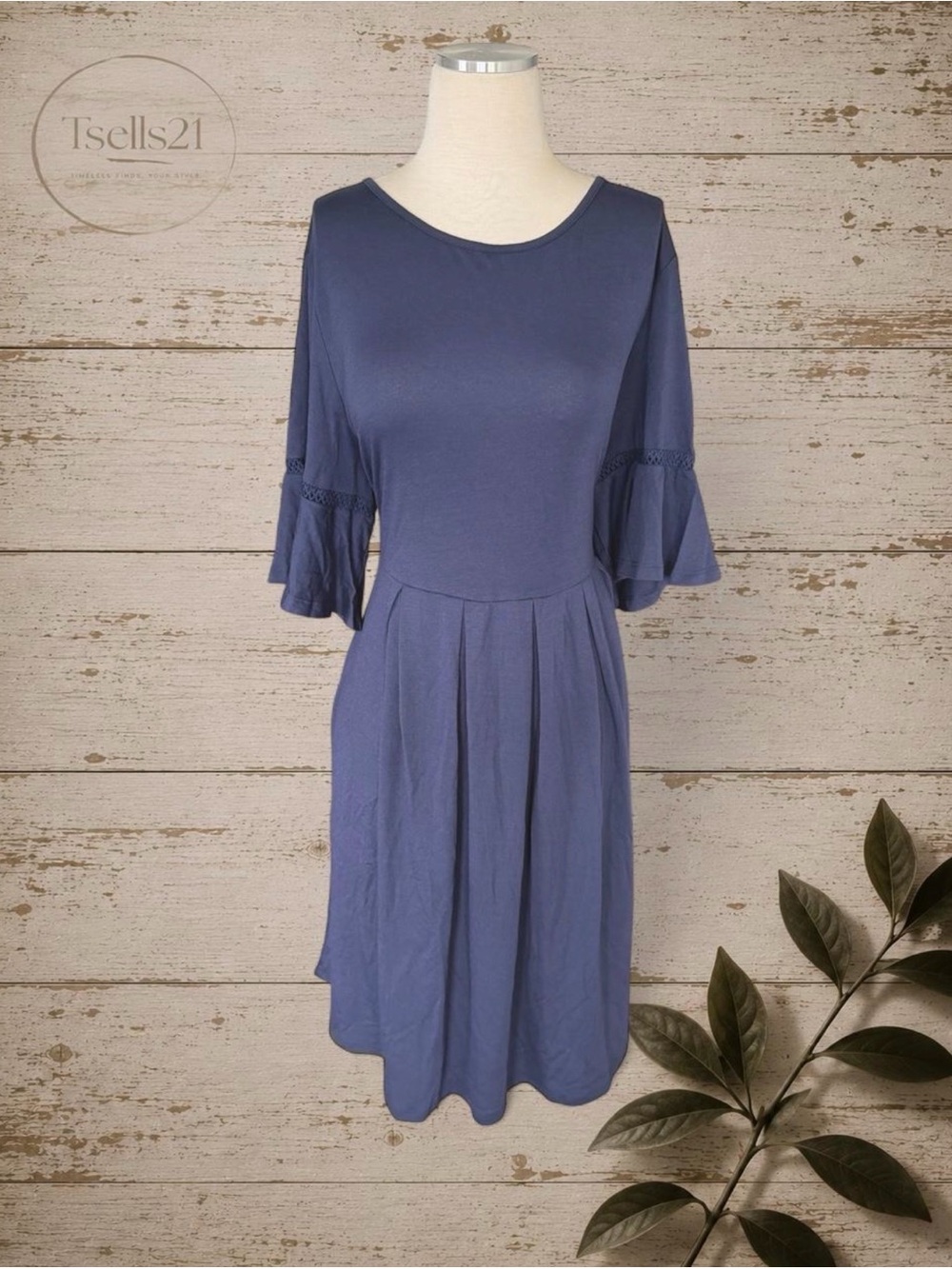 NWT Pinup Fashion Navy Bell Sleeve Midi Dress with Pockets - Size 18